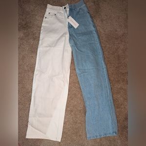 NWT-2 toned, high-waisted, color block, '90s baggy, wide leg jeans size XS